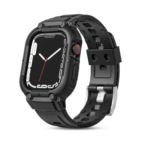 ZORBES® Compatible with Apple Watch 45mm/44mm Watch Band with Case Bumper Band Adjustable Waterproof TPU Watch Strap for Apple Watch SE/4/5/6/7, for Men and Women, Black ZORBES® Compatible with Apple Watch 45mm/44mm Watch Band with Case Bumper Band Adjustable Waterproof TPU Watch Strap for Apple Watch SE/4/5/6/7, for Men and Women, Black